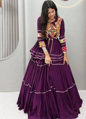 NAVRATRI  PURPLE  COTTON RIBBON LACE WORK FLAIRED Lehenga choli 1