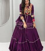 NAVRATRI  PURPLE  COTTON RIBBON LACE WORK FLAIRED Lehenga choli