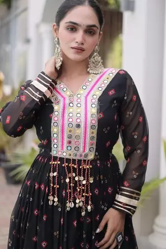 Navratri special black georgette gown for women's