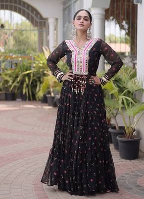 Navratri special black georgette gown for women's 3