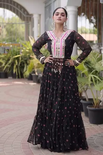 Navratri special black georgette gown for women's