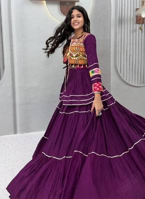 NAVRATRI  PURPLE  COTTON RIBBON LACE WORK FLAIRED Lehenga choli 3