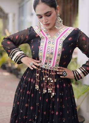 Navratri special black georgette gown for women's 4