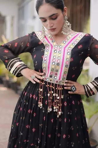 Navratri special black georgette gown for women's