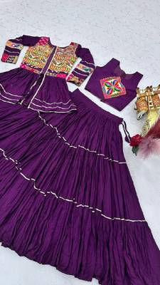 NAVRATRI  PURPLE  COTTON RIBBON LACE WORK FLAIRED Lehenga choli 4