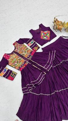 NAVRATRI  PURPLE  COTTON RIBBON LACE WORK FLAIRED Lehenga choli 5