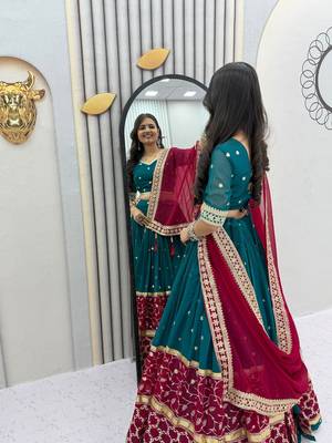 NAVRATRI  RAMA GREEN FAUX GEORGETTE THREAD Lehenga choli 2