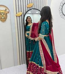 NAVRATRI  RAMA GREEN FAUX GEORGETTE THREAD Lehenga choli