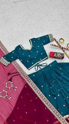 NAVRATRI  RAMA GREEN FAUX GEORGETTE THREAD Lehenga choli 5