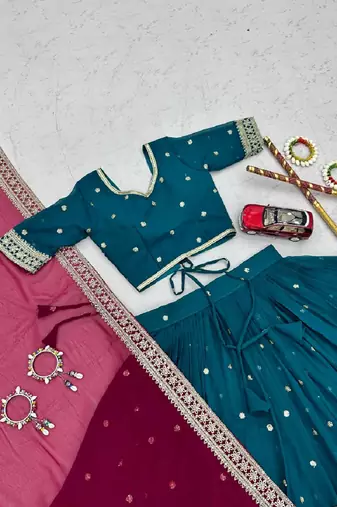 NAVRATRI  RAMA GREEN FAUX GEORGETTE THREAD Lehenga choli