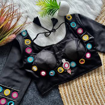 Navratri wear black color galaxy silk thread mirror kardana work readymade blouse 1