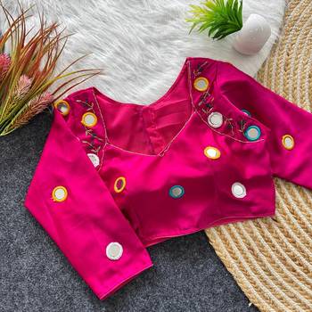 Navratri pink galaxy silk thread mirror kardana work readymade blouse 1