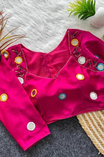 Navratri pink galaxy silk thread mirror kardana work readymade blouse