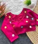 Navratri pink galaxy silk thread mirror kardana work readymade blouse