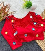 Navratri red galaxy silk thread mirror kardana work readymade blouse