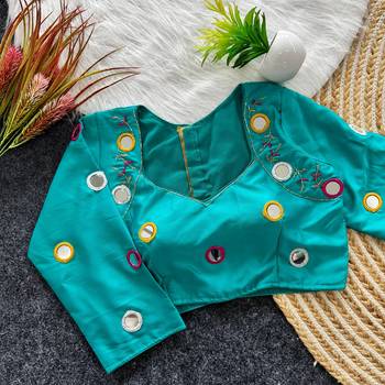 Navratri sky blue galaxy silk thread mirror kardana work readymade blouse 1