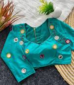 Navratri sky blue galaxy silk thread mirror kardana work readymade blouse
