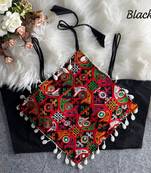 Navratri black cotton thread kaudi hand mirror work noodles strips readymade blouse