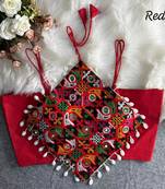 Navratri red cotton thread kaudi hand mirror work noodles strips readymade blouse