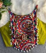Navratri lemon cotton thread kaudi hand mirror work corset style readymade blouse