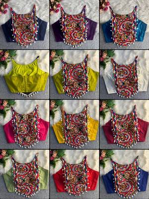 Navratri white cotton thread kaudi hand mirror work corset style readymade blouse 3