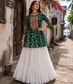 Green Navrat Special Designer Kediya Lehenga Set with Mirror Work