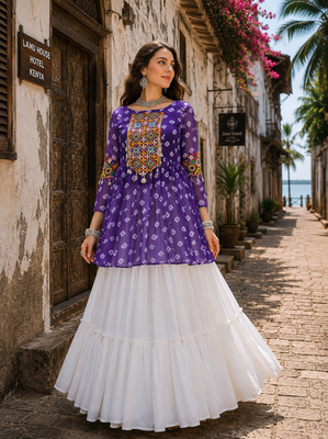 Lavender Navrat Special Designer Kediya Lehenga Set with Mirror Work 1