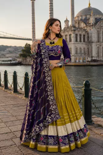 Mustard Navratri Special Pure Cotton Embroidered Lehenga Choli