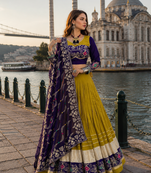 Mustard Navratri Special Pure Cotton Embroidered Lehenga Choli