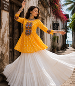 Yellow Navrat Special Designer Kediya Lehenga Set with Mirror Work