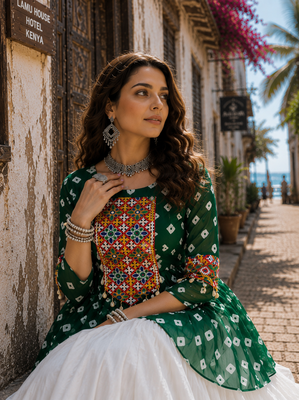 Green Navrat Special Designer Kediya Lehenga Set with Mirror Work 3