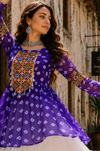 Lavender Navrat Special Designer Kediya Lehenga Set with Mirror Work