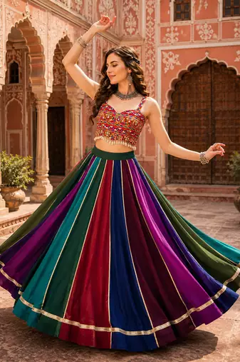 Navratri Special Multicolor Georgette Garba Lehenga Choli