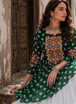 Green Navrat Special Designer Kediya Lehenga Set with Mirror Work 4