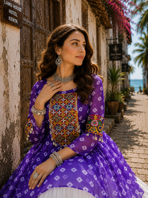 Lavender Navrat Special Designer Kediya Lehenga Set with Mirror Work 3