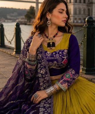 Mustard Navratri Special Pure Cotton Embroidered Lehenga Choli 2