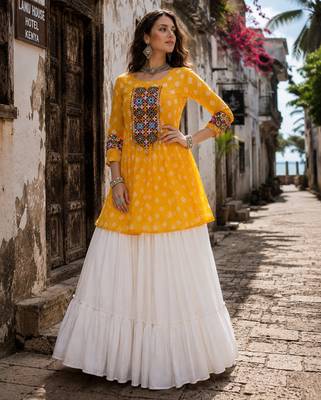 Yellow Navrat Special Designer Kediya Lehenga Set with Mirror Work 2