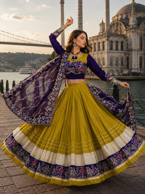 Mustard Navratri Special Pure Cotton Embroidered Lehenga Choli 3