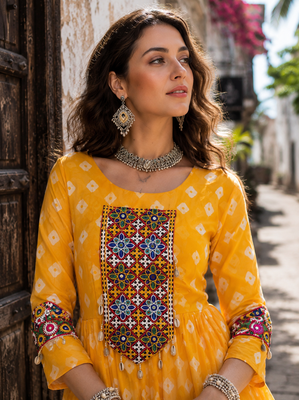 Yellow Navrat Special Designer Kediya Lehenga Set with Mirror Work 3