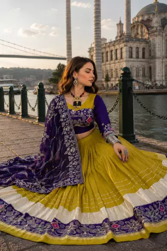 Mustard Navratri Special Pure Cotton Embroidered Lehenga Choli