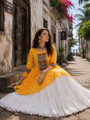 Yellow Navrat Special Designer Kediya Lehenga Set with Mirror Work 4