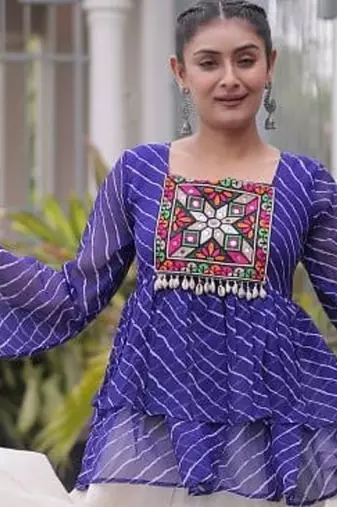 Kora Cotton With Attractive Gota Patti Lace Lehenga Bandhani Print Work With Kutchi Gamthi Patchework Work Lehenga Choli