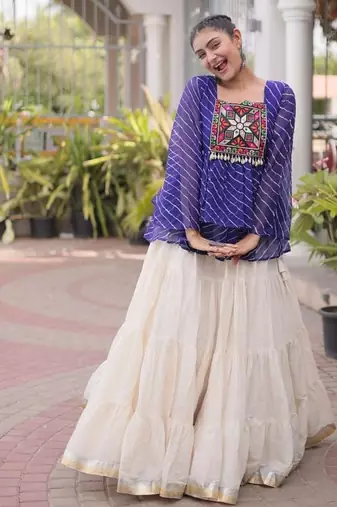 Kora Cotton With Attractive Gota Patti Lace Lehenga Bandhani Print Work With Kutchi Gamthi Patchework Work Lehenga Choli