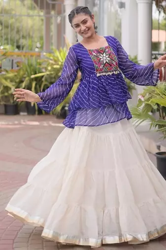 Kora Cotton With Attractive Gota Patti Lace Lehenga Bandhani Print Work With Kutchi Gamthi Patchework Work Lehenga Choli