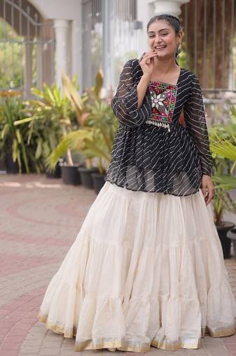 black bandhani print white kora cotton lehenga choli
