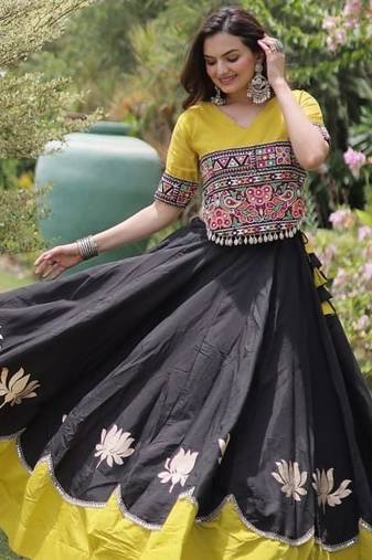 black lotus gota roman navratri lehenga with yellow choli