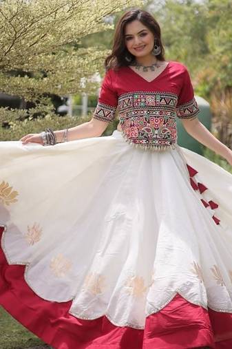 white lotus gota roman navratri lehenga with pink choli
