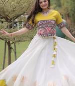 White Roman Navaratri Lehenga Choli For Women's