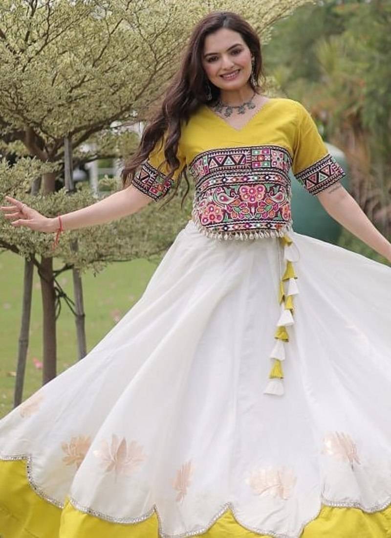 White Roman Navaratri Lehenga Choli For Women's