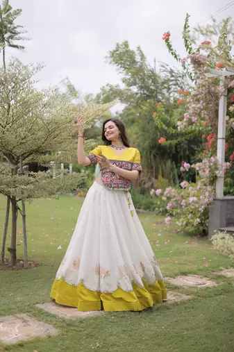 White Roman Navaratri Lehenga Choli For Women's